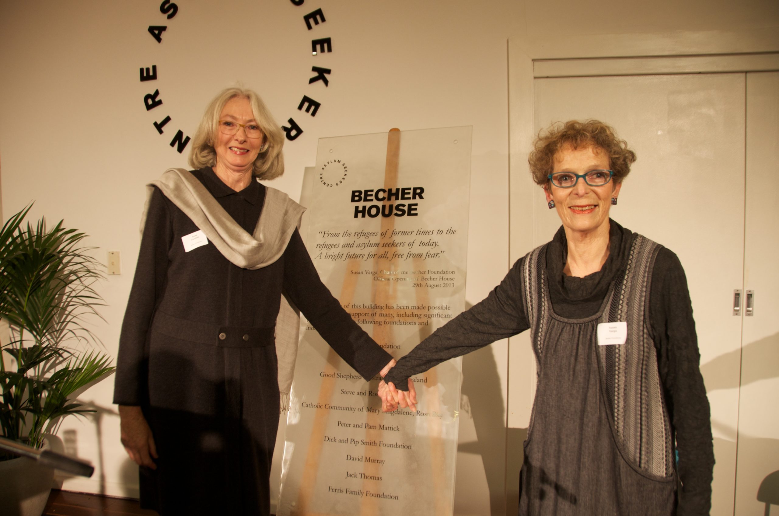 Anne Coombs and Susan Varga at the opening of Becher House in Newtown.